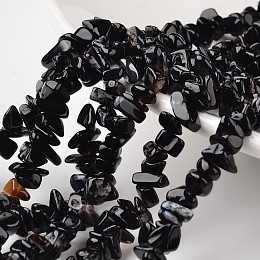 Honeyhandy Nuggets Natural Black Agate Beads Strands, 4~6x8~12x2~4mm, Hole: 1mm, about 34.6 inch