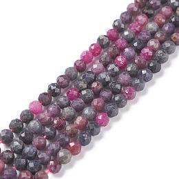 Honeyhandy Natural Red Corundum/Ruby and Sapphire Beads Strands, Faceted, Round, 4mm, Hole: 0.6mm, about 96pcs/Strand, 15.35 inch(39cm)