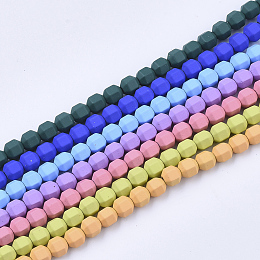 ARRICRAFT Spray Painted Non-magnetic Synthetic Hematite Beads Strands, Faceted, Polygon, Mixed Color, 6x5x6mm, Hole: 1mm; about 70pcs/strand, 16.14 inches(41cm)