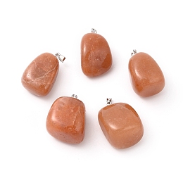 Honeyhandy Natural Red Aventurine Pendants, with Platinum Tone Brass Findings, Nuggets, 23~30x13~22x12~20mm, Hole: 5x3mm