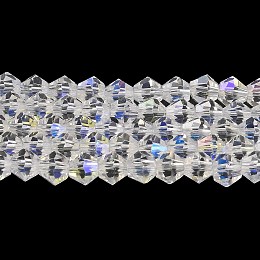 Honeyhandy Transparent Electroplate Glass Beads Strands, AB Color Plated, Faceted, Bicone, Clear AB, 3.5mm, about 108~123pcs/strand, 12.76~14.61 inch(32.4~37.1cm)