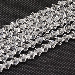 Honeyhandy Imitate Austrian Crystal Bicone Glass Beads Strands, Grade AA, Faceted, Clear, 6x6mm, Hole: 1mm, about 46~48pcs/strand, 10.5 inch