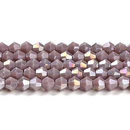 Honeyhandy Opaque Solid Color Electroplate Glass Beads Strands, AB Color Plated, Faceted, Bicone, Medium Purple, 4x4mm, Hole: 0.8mm, about 82~85pcs/strand, 30.5~31cm