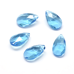 Honeyhandy Faceted Glass Pendants, Teardrop, Sky Blue, 15x9.5x5.5mm, Hole: 1mm