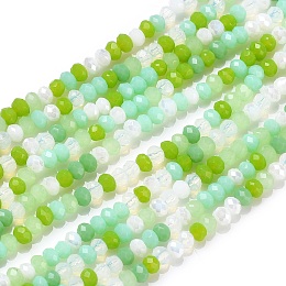 Honeyhandy Glass Beads Strands, Faceted, Rondelle, Lawn Green, 2~3.2x1.8~2.6mm, Hole: 0.8mm, about 185~186pcs/Strand, 15.55~15.75 inch(39.5~40cm)