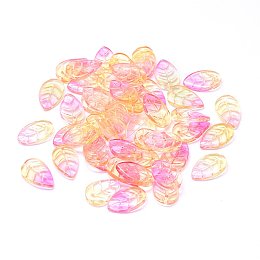 Honeyhandy Transparent Glass Pendants, Leaf, Two Tone, Colorful, 18x11x3mm, Hole: 1.2mm