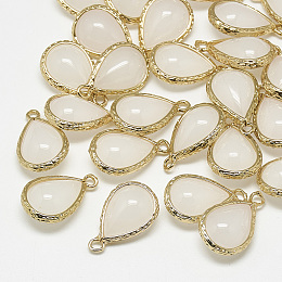 Honeyhandy Glass Pendants, with Golden Tone Brass Findings, teardrop, WhiteSmoke, 18.5x12.5x7mm, Hole: 1.5mm