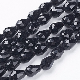 Honeyhandy Glass Beads Strands, Faceted, teardrop, Black, 11x8mm, Hole: 1mm, about 60pcs/strand, 28 inch