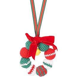 FINGERINSPIRE Christmas Tree Pendant with Bell Plush Crochet Hanging Pendant with Bell Chiristmas Wreath Ornament Decoration Red Bow Tie Wreath Decoration Handmade Car Accessories for Home Tree Decor