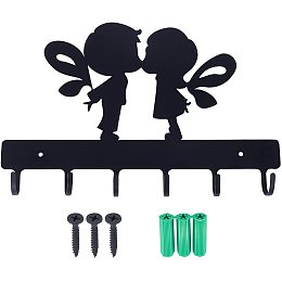 Arricraft Iron Wall Hanging Hook Free Perforated Sticky Hook Hanger Kiss Pattern Decoration Storage Rack with 6 Hooks Bag Key Scarf Hanger Wall Decoration (19x28x2.38cm)