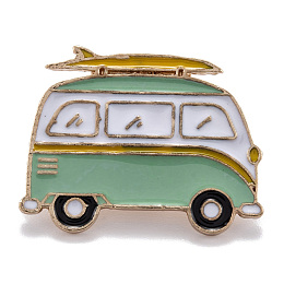 Honeyhandy Alloy Enamel Brooches, Enamel Pin, with Butterfly Clutches, Bus, Golden, Medium Aquamarine, 22x28.5mm