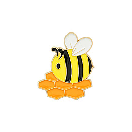 Honeyhandy Creative Zinc Alloy Brooches, Enamel Lapel Pin, with Iron Butterfly Clutches or Rubber Clutches, Bee, Golden, Colorful, 30x25mm, Pin: 1mm