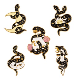 Honeyhandy 5Pcs 5 Style Snake Alloy Enamel Brooches, Enamel Pin for Backpack Clothes, Mixed Color, 32~33x13~25x9~10mm, 1pc/style