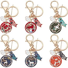 OLYCRAFT 6Pcs Chinese Style Koi Fish Keychains Lucky Ceramic Cat & Deer & Moon & Rabbit Keychain Carp Keychain with Lobster Clasp for Phone Charm Handag Backpack