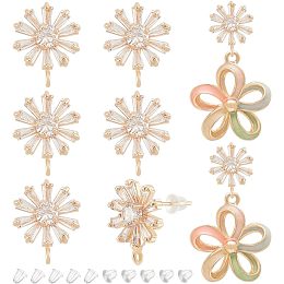 BENECREAT 8Pcs Real 18K Gold Plated Snowflake Shape Brass Cubic Zirconia Post Stud Earrings with 925 Silver Pin, Vertical Loop and 20Pcs Plastic Ear Nuts for Earring Jewelry Making