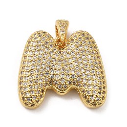 Honeyhandy Brass Micro Pave Cubic Zirconia Pendants, Cadmium Free & Lead Free, Long-Lasting Plated, Real 18K Gold Plated, Letter M, 19.5x21.5x5mm, Hole: 4.5x3mm