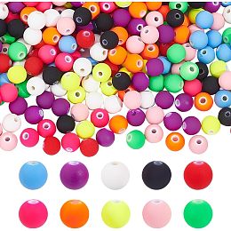 Arricraft 500 Pcs Plastic Beads, 10 Colors Round Lightweight Spacer Beads with Hole Small Rubberized Style Rainbow Beads for DIY Charms Bracelet Jewelry Making