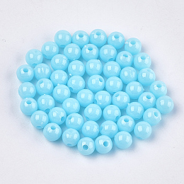 Honeyhandy Opaque Plastic Beads, Round, Light Blue, 6x5.5mm, Hole: 1.8mm, about 4790pcs/500g