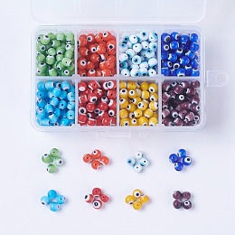 8 Colors Handmade Evil Eye Lampwork Beads, Round, Mixed Color, 6mm, Hole: 1mm; about 60~70pcs/color, 8colors, about 480~560pcs/box