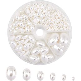 PH PandaHall 6 Size White Pearls Flat Back Cabochons Oval Faux Pearls Gems Acrylic Embellishments for Crafts, Costumes, Card Invitations, Jewelry, Cosplay