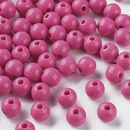 Honeyhandy Opaque Acrylic Beads, Round, Camellia, 8x7mm, Hole: 2mm, about 1745pcs/500g