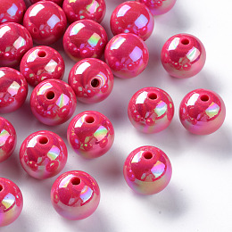 Honeyhandy Opaque Acrylic Beads, AB Color Plated, Round, Camellia, 16x15mm, Hole: 2.8mm, about 220pcs/500g