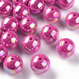 Honeyhandy Opaque Acrylic Beads, AB Color Plated, Round, Camellia, 20x19mm, Hole: 2~3mm, about 111pcs/500g