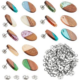 SUPERFINDINGS 8 Pairs 8 Colors Oval Transparent Resin Wood Stud Earring Personalized Walnut Earring Findings Wood Post Stud Earrings for Women Sister Friends Mom，Steel Pin:0.7mm