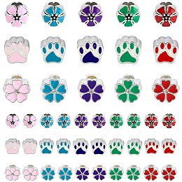 PandaHall Elite 60pcs Enamel European Beads, Flower Puppy Dog Paw Prints Large Hole Beads Floral Animal Cat Bear Footprint Spacer Loose Beads for Jewelry Craft Necklace Making, Hole: 4.5mm