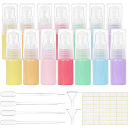 BENECREAT 14PCS 10ml Empty Cream Lotion Pump Bottle Macaroon Color Travel Pump Bottle Dispenser with 4PCS Dropper, 2PCS Funnel and 2 Sheets Label for Makeup Lotion Shower Shampoo