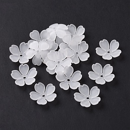 Honeyhandy 5-Petal Transparent Acrylic Bead Caps, Frosted, Flower, WhiteSmoke, 14x15x4mm, Hole: 1.4mm, about 2380pcs/500g