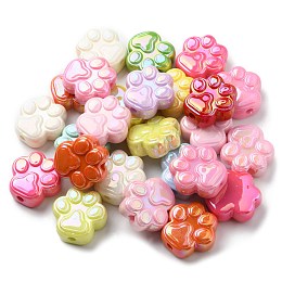 Honeyhandy UV Plating Acrylic Beads, Iridescent, Cat Paw, Mixed Color, 26x26.5x11mm, Hole: 3.8mm