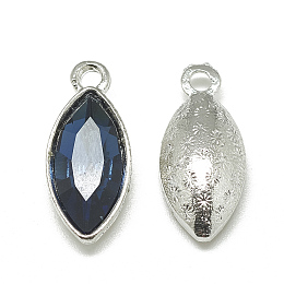 Honeyhandy Alloy Glass Pendants, Faceted, Horse Eye, Platinum, Prussian Blue, 20x9x5mm, Hole: 1.5mm