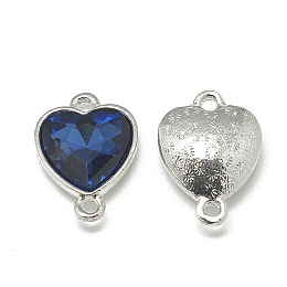 Honeyhandy Alloy Glass Links connectors, Faceted, Heart, Platinum, Prussian Blue, 19.5x14x6.5mm, Hole: 1.5mm