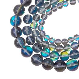 PandaHall Elite 1 Box (About 80pcs) 4 Sizes Round Synthetical Moonstone Beads Aura Iridescent Crystal Glass Beads for DIY Necklace Bracelet Earrings, Hole: 1mm (6mm, 8mm, 10mm, 12mm)