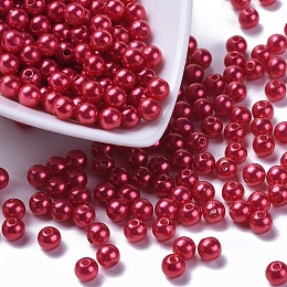 Honeyhandy Imitation Pearl Acrylic Beads, Dyed, Round, Red, 6x5.5mm, Hole: 1.5~2mm, about 4500pcs/pound