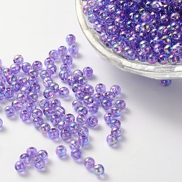 Honeyhandy Eco-Friendly Transparent Acrylic Beads, Round, AB Color, Medium Orchid, 6mm, Hole: 1.5mm, about 4000pcs/500g