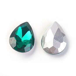 Honeyhandy Glass Pointed Back Rhinestone, Back Plated, Faceted, Teardrop, Sea Green, 14x10x5mm