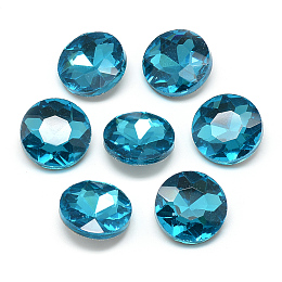 Honeyhandy Pointed Back Glass Rhinestone Cabochons, Back Plated, Faceted, Flat Round, Deep Sky Blue, 8x3.5mm