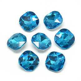 Honeyhandy Pointed Back Glass Rhinestone Cabochons, Faceted, Back Plated, Square, Deep Sky Blue, 10x10x4.5mm