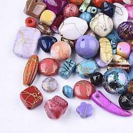 Honeyhandy Drawbench Acrylic Beads & Pendants, Mixed Shapes, Mixed Color, 7~23x4~17x3~17mm, Hole: 1.2~7mm