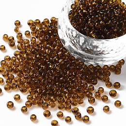 Honeyhandy Glass Seed Beads, Transparent, Round, Brown, 8/0, 3mm, Hole: 1mm, about 10000 beads/pound