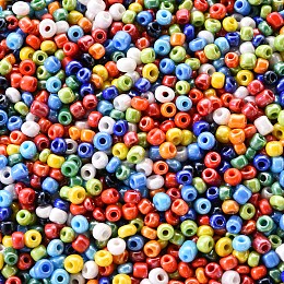 Honeyhandy 8/0 Opaque Colors Rainbow Plated Round Glass Seed Beads, Mixed Color, 8/0, 2.5~3.5x2~2.5mm, Hole: 0.8~1mm, 100g/Bag