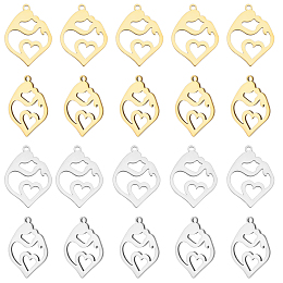 DICOSMETIC 20pc 17mm Golden and Stainless Steel Color Mother and Child Love Heart Pendants Mother's Day Charms Maternal Love Pendants for Bracelet Necklace Jewelry Making,Hole:1.5mm