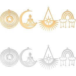 DICOSMETIC 8Pcs 8 Style Stainless Steel Pendants Rainbow Flat Round with Star Assorted Pendant Charms in Golden for Bracelet Necklace Earrings Keychain Craft