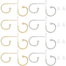 DICOSMETIC 40Pcs 2 Colors Stainless Steel Stud Earrings Half Round Hoop Earrings in Golden Color Twisted Hypoallergenic Earrings Hoop Accessories for DIY Earring Jewelry Making and Crafts