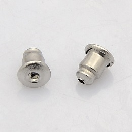 Honeyhandy 304 Stainless Steel Ear Nuts, Earring Backs, Stainless Steel Color, 6x5mm, Hole: 1mm