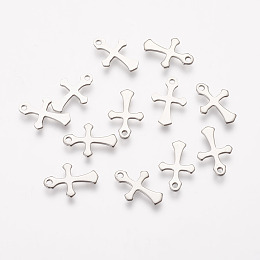 Honeyhandy 201 Stainless Steel Tiny Cross Charms, Stainless Steel Color, 13x9x1mm, Hole: 1mm