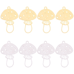 20Pcs 2 Colors 304 Stainless Steel Pendants, Mushroom with Star & Moon Charms, Golden & Stainless Steel Color, 24.5x16x1mm, Hole: 1.5mm, 10pcs/color