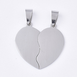 Honeyhandy 201 Stainless Steel Split Pendants, for Lovers, Heart with Heart, Stainless Steel Color, 29x30x1mm, Hole: 8x4mm